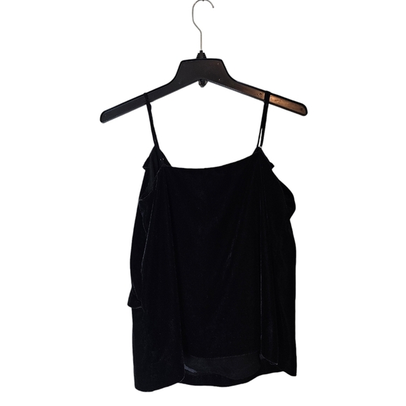 J. Crew Black Velvet V Neck Ruffle Tank Top 4 Preowned - Picture 6 of 9